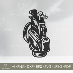 ゴルフバッグSVG | Cricutとシルエット用ゴルフクラブベクター | スポーツ用品デジタルクリップアート | ゴルファービニールカッティングデザイン