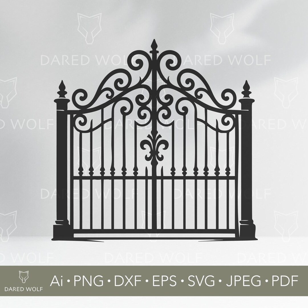 Solid Gate Vector Elegant Gate SVG - Ornate Iron Gate Silhouette - Vintage Scroll Fence ...
