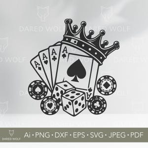 Poker Cards Crown Vector Art | Casino SVG for Cricut and Silhouette | Gambling Digital File | Ace Playing Card Design for Vinyl Cutting