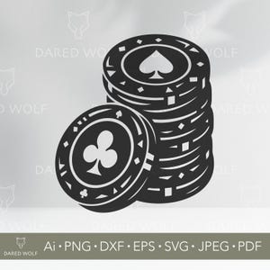 Fichas de Pôquer SVG | Clipart Vetorizado de Jogos de Cassino para Cricut e Silhouette | Design de Fichas Digitais para Festas em Las Vegas e Projetos de Vinil