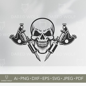 Tattoo Skull Vector Art | Tattoo Machine SVG for Cricut and Silhouette | Ink Artist Svg | Grim Skull Design for Vinyl and Apparel Crafts