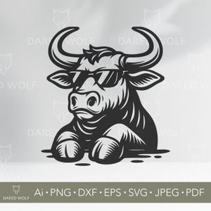 Cool Bull Vector Art | Farm Animal SVG for Cricut and Silhouette | Funny Ranch Digital File | Hipster Cow Design for Country Vinyl Crafts