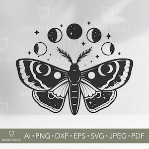 Moth Moon Phase SVG: Mystical Lunar Insect Vector Art (Digital File)