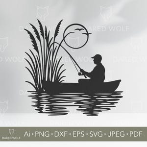 Fisherman Boat Vector Art: Lake Silhouette SVG, Cricut