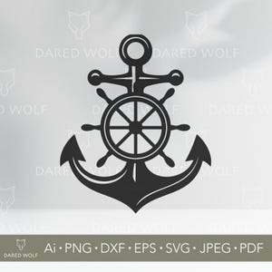 Ancora e timone della nave SVG / File vettoriale nautico per Cricut e Silhouette / Design digitale marittimo per artigianato e decorazioni in vinile