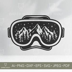 Lunettes De Ski De Montagne Du Vecteur | Sports d'hiver SVG pour Cricut et Silhouette | Fichier numérique de paysage de neige d'aventure pour les amateurs de ski