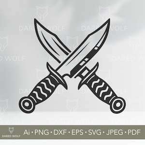 Crossed Bowie Knives SVG | Hunting Knife Vector for Cricut & Laser Cut | Tactical Blade Clipart for DIY Projects
