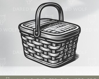 Cesta de picnic SVG - Arte lineal tejido - Imágenes prediseñadas de comida para exteriores para Cricut y corte láser
