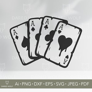 Grunge Poker Cards Vector Art | Aces SVG for Cricut and Silhouette | Gothic Playing Card Digital File | Dark Casino Design for Vinyl Cutting