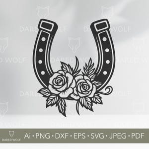 Floral Hufeisen SVG Vektor | Western Lucky Clipart für Cricut und Silhouette | Rustikale Rose Digitale Datei | Landhochzeit Vinyl Design