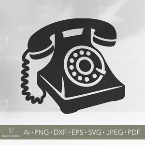 Retro Rotary Phone Vector: Vintage Silhouette Clipart (Digital Download
