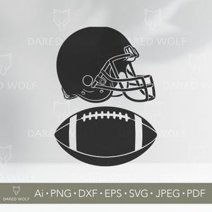 Casco da football e palla vettoriale / Sport americani in formato SVG per Cricut e Silhouette / File digitale per il giorno della partita per progetti di taglio in vinile per tifosi