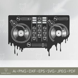 Tropfender DJ Plattenspieler SVG | Retro Musik Mixer Vektor für Cricut und Silhouette | Schmelzendes Deck Clipart für Vinyl und Laserschneiden