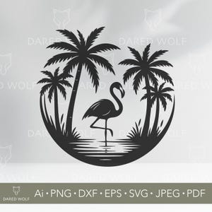 Flamingo Sunset Vector Art | Tropical SVG for Cricut and Silhouette | Palm Tree Digital File | Beach Flamingo Design for Vinyl Cutting