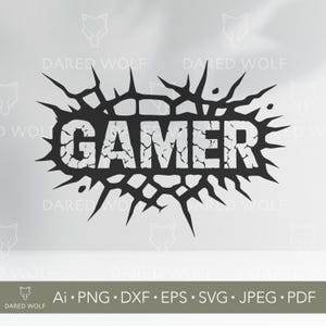 Gamer Wand Bruch Vektorgrafik | Gaming SVG für Cricut und Silhouette | Gebrochener Text Digitale Datei für Spielzimmer Vinyl Schneiden