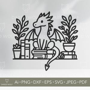 Bookshelf Dragon Silhouette Vector | Fantasy SVG for Cricut and Silhouette | Cute Book Cut File | Magical Reading Design for Vinyl Crafts