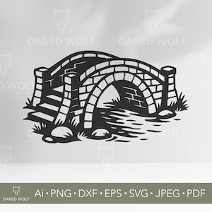 Stone Bridge Vector Art | Rustic Arch Bridge SVG for Cricut & Silhouette | River Crossing Clipart for Laser Cutting And DIY Crafts