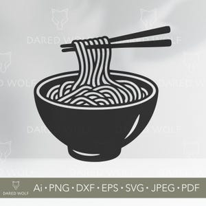 Arte vetorial de tigela de macarrão | SVG de comida asiática para Cricut e Silhouette | Arquivo digital de ramen | Design de tigela de macarrão para corte em vinil de cozinha