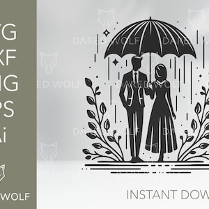 Couple Under Umbrella SVG: Romantic Valentine&#39;s Day Vector Art (Digital Download)