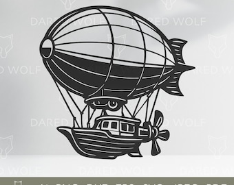 Clipart dirigibile steampunk - Vettore dirigibile vintage - Design di avventura fantasy per Cricut e taglio laser