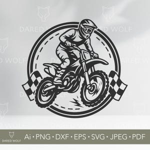Disegno SVG di un pilota di motocross / Vettore di salto in moto da cross per Cricut e Silhouette / File SVG di corse / File di taglio di motocross per sport estremi per vinile