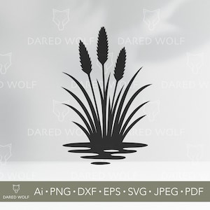 Cattail Silhouette SVG Design | Lake Grass Vector for Cricut & Laser Cutting | Wetland Plant Clipart for Nature Vinyl Crafts
