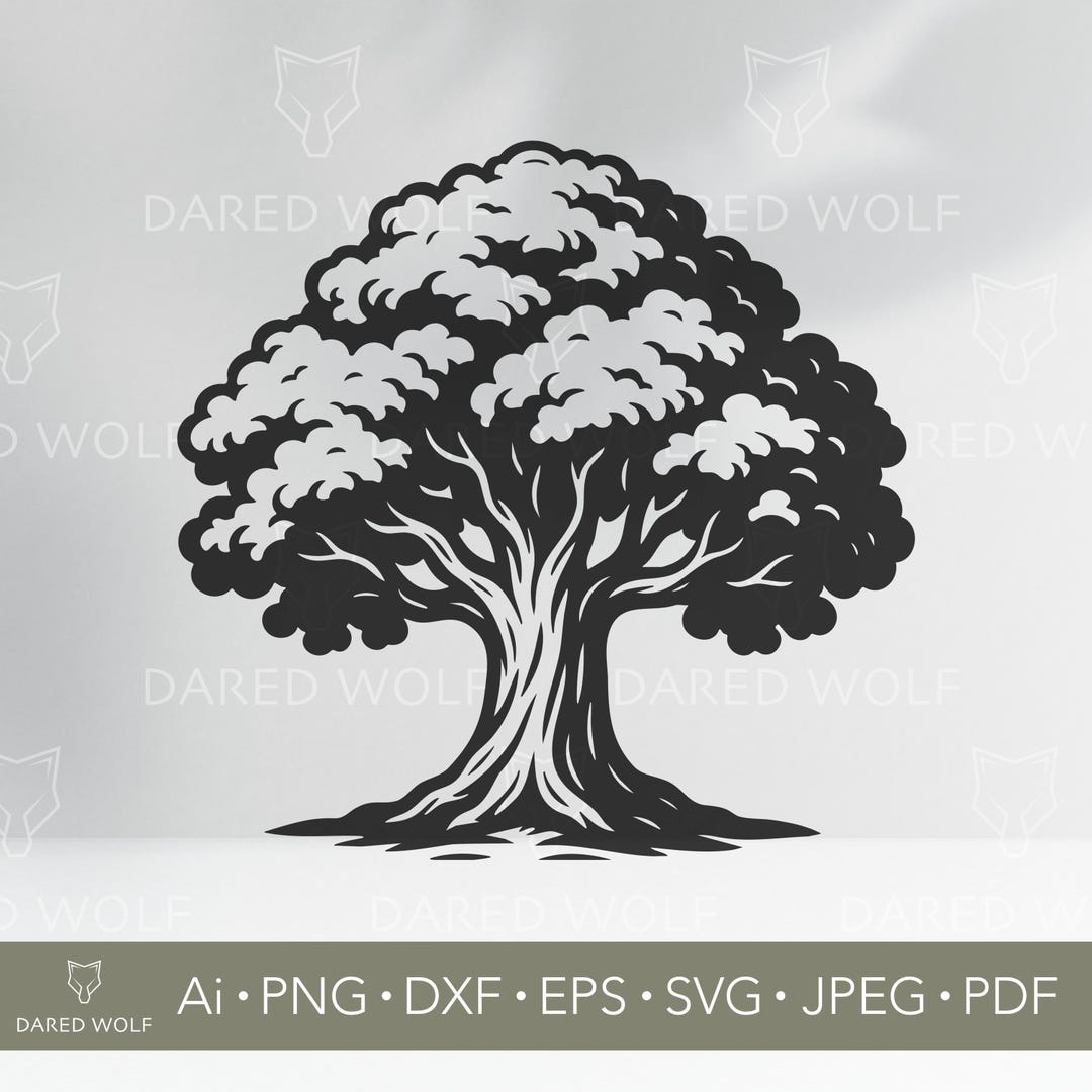 Vintage Oak Tree SVG – Engraved Forest Vector Clipart (digital Download ...
