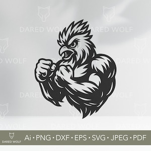 Fighting Rooster Vector Art | Aggressive Chicken SVG for Cricut and Silhouette | Mascot Svg | Tattoo Style Rooster Design for Vinyl Cutting
