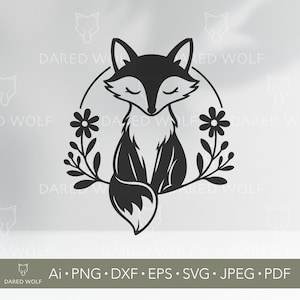 Floral Fox Vector Art | Cute Woodland Animal SVG for Cricut and Silhouette | Sleeping Fox Digital File for Nursery or Vinyl Craft Projects