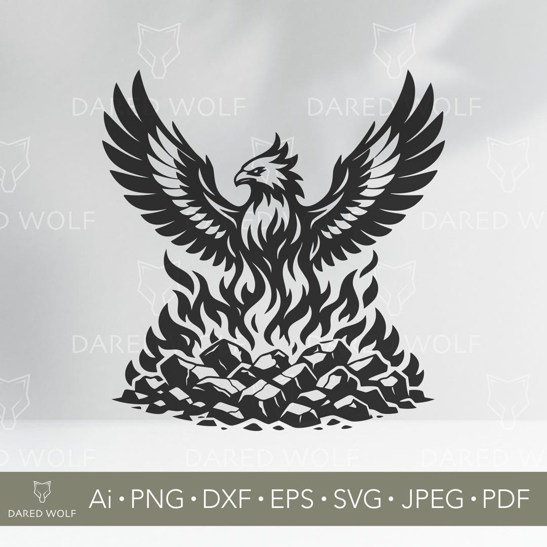 Phoenix Rising SVG - Fire Bird From Ashes - Mythical Flame Clipart for ...