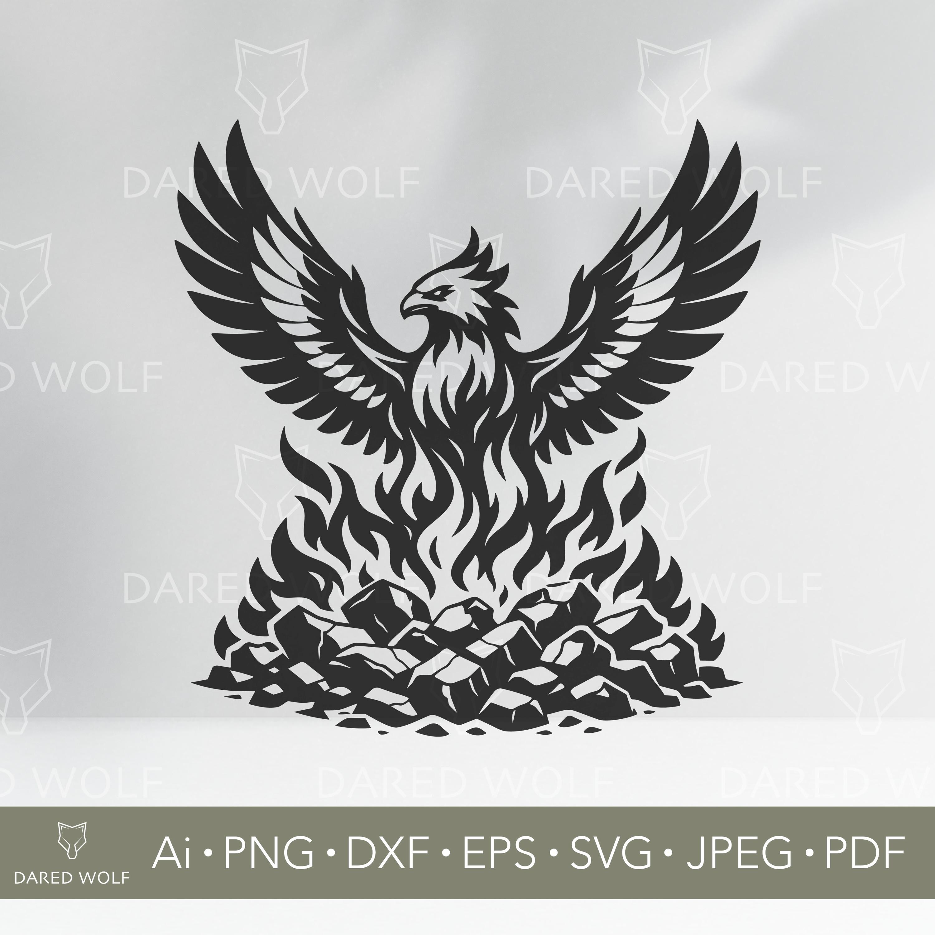 Phoenix Rising SVG - Fire Bird From Ashes - Mythical Flame Clipart for ...