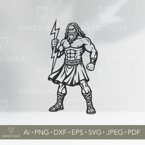 Greek God Zeus Vector Art | Lightning Bolt SVG for Cricut and Silhouette | Mythology Digital File | Spartan Warrior Design for Vinyl Cutting