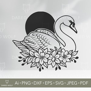 Design SVG cygne élégant | Vectoriel Floral Swan pour Cricut et Silhouette | Fichier de coupe oiseau romantique | Art numérique de la nature gracieuse