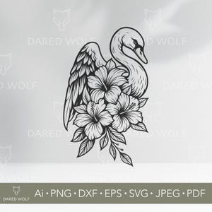 Swan Floral SVG Clipart vectoriel | Clipart oiseau élégant pour Cricut et Silhouette | Conception romantique de la nature pour l'artisanat en vinyle de mariage