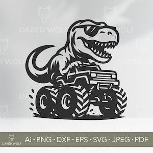 T-Rex Monster Truck Vector Art | Dino SVG for Cricut and Silhouette | Cool Dinosaur Digital File | Fun Boy Design for Kids Vinyl Cutting