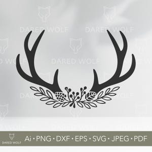 Antlers with Pine SVG | Rustic Winter Nature Vector for Cricut and Silhouette | Forest Decor Digital File | Minimal Woodland Cutting Design