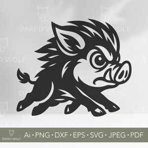 Arte vectorial de dibujos animados de jabalí / Cerdo corriendo SVG para Cricut y Silhouette / Archivo digital de animales lindos / Diseño de cerdo del bosque para corte de vinilo