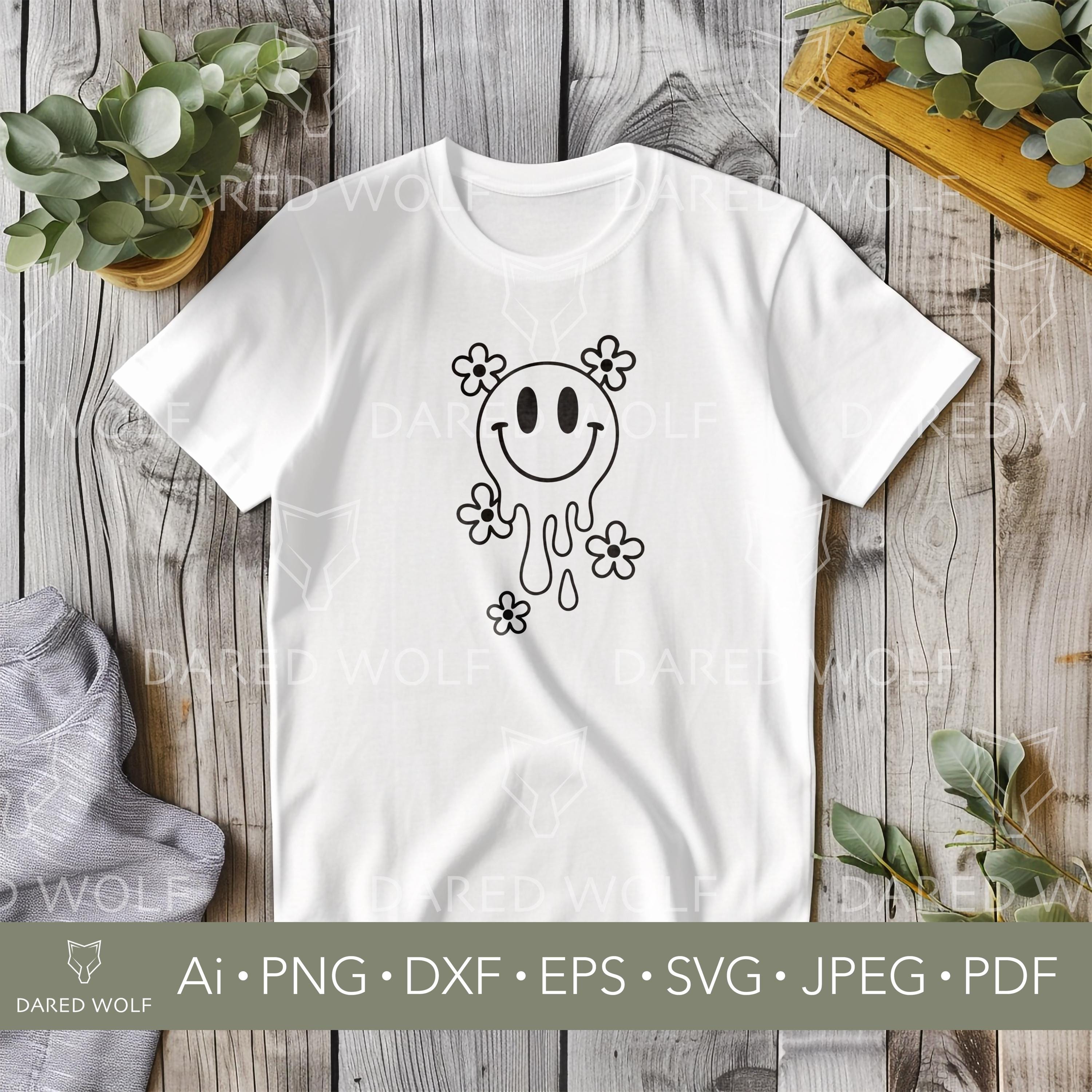 Melting Smiley Face SVG: Retro Y2K Flower Clipart (digital File
