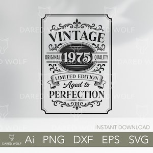 SVG de 50 cumpleaños / Diseño de camiseta vintage de 1975 / SVG envejecido a la perfección / Idea de regalo de 50 cumpleaños / SVG de cumpleaños de 1975 para Cricut