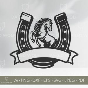 Cheval Et Fer à Cheval Clipart vectoriel | Western SVG pour Cricut et Silhouette | Fichier numérique de pays de rodéo | Conception rustique de ferme pour la découpe de vinyle