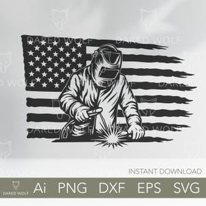 Welder American Flag SVG | Patriotic Welding Cut File | USA Welder Silhouette Design