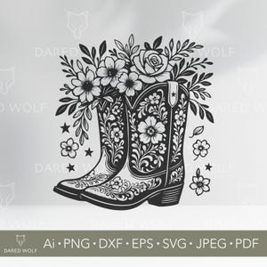 Cowgirl Stiefel mit Blumen SVG | Western Country Blumen Stiefel Clipart | Rodeo Party Decor Cut File für Cricut und Silhouette