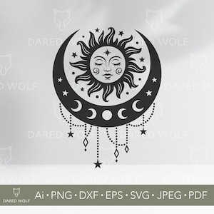 Sun and Moon SVG: Celestial Boho Vector Art (Digital Download)