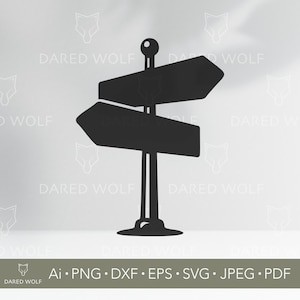 May include: Black silhouette of a directional signpost with two arrow-shaped signs pointing in opposite directions. The signpost has a round top and a circular base. The image includes the text "DARED WOLF" and file type information.