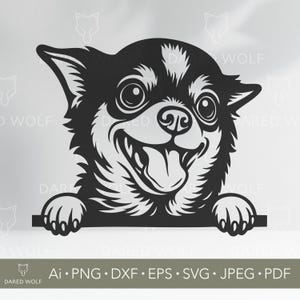 Conception SVG chihuahua furtive | Vectoriel de visage de chien mignon pour Cricut et Silhouette | Fichier de coupe petit chien | Art numérique en vinyle pour amoureux des animaux