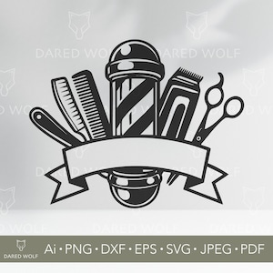 Barber Shop Vector: Vintage Barber Pole & Tools SVG (Digital File)