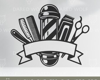 Barbershop SVG Bundle: Barber Pole, Scissors, Hair Silhouette & Tools ...
