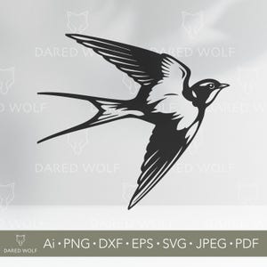 Hirondelle Oiseau Clipart vectoriel | Oiseau en vol SVG pour Cricut et Silhouette | Fichier numérique nature | Hirondelle vintage pour découpe de vinyle