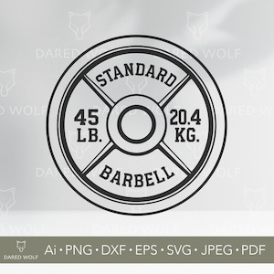 Arte vetorial de placa de peso com barra | SVG de condicionamento físico para Cricut e Silhouette | SVG de treino de 45 libras | Design de levantamento de peso para corte em vinil