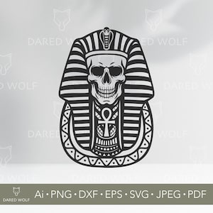 Conception SVG de crâne de pharaon | Vecteur de masque mortuaire égyptien pour Cricut et Silhouette | Clipart horreur antique | Fichier numérique pyramide gothique